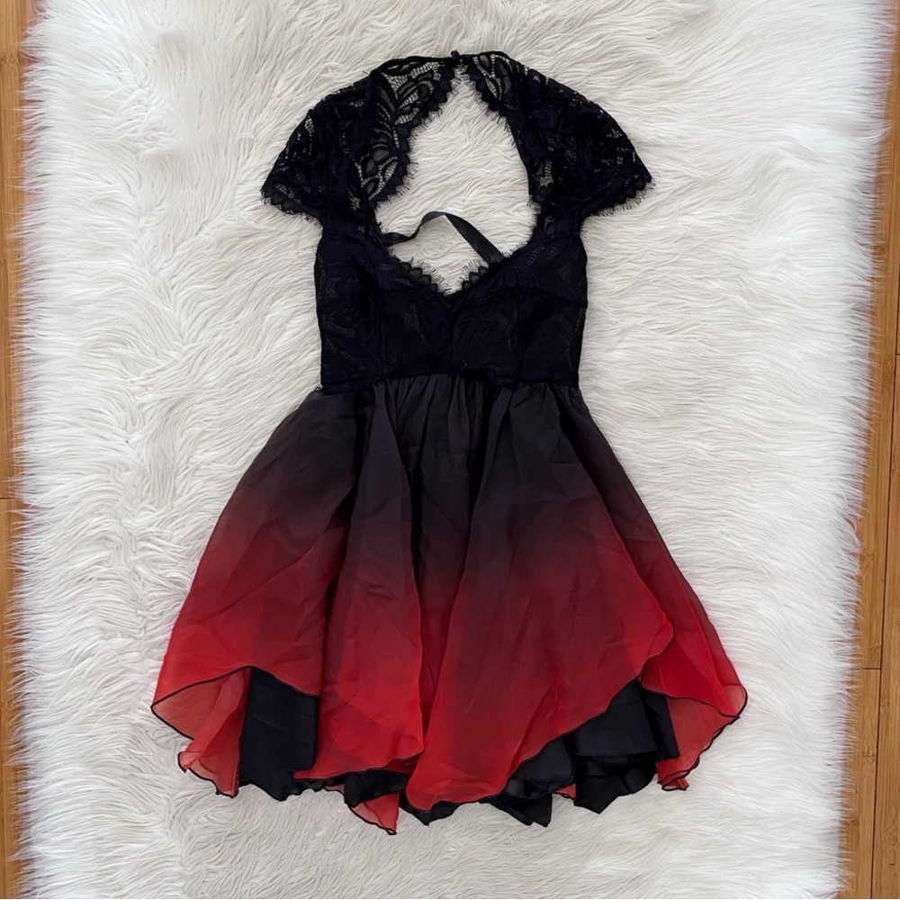 Dolls Kill Unholy Black Red Ombre Skirt Lace Blood & Lust Mini Dress Whimsigoth